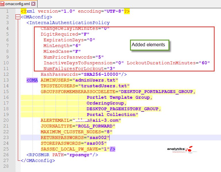 Sample element addition in omaconfig.xml